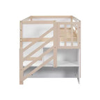 Letto soppalcato singolo Okak in legno massello con scale e spazio contenitore, letto a castello singolo basso con cassetti e ripiani, letto soppalcato multifunzionale per bambini e ragazzi