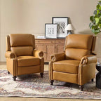 Set di 2 poltrone reclinabili moderne Elisabete con schienale ad ali in vera pelle e borchie decorative vintage per soggiorno e camera da letto| ART OF LIVING DESIGNS