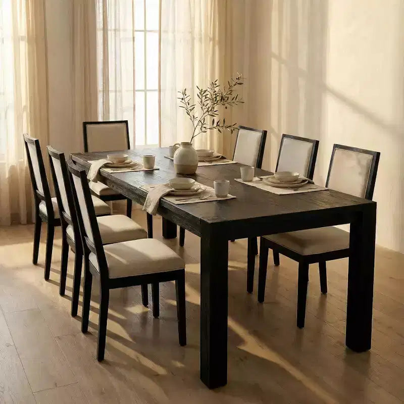 Set da pranzo moderno - tavolo da 80 + 6 sedie imbottite, struttura in legno massello, portata del tavolo di 400 lb, facile da montare