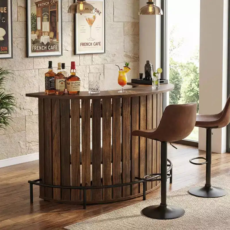 Mini tavolo bar portaoggetti a 4 ripiani con forma ad arco, mobile bar moderno in stile rustico con poggiapiedi e struttura in MDF
