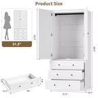 Armadio guardaroba COZONY con 3 cassetti e 2 ante, mobile guardaroba moderno in legno per camera da letto, armadio indipendente bianco resistente