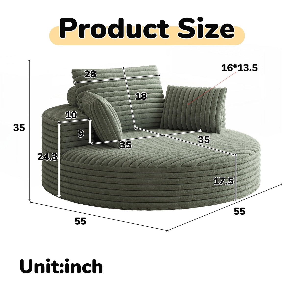 Fauteuil pivotant individuel en mousse et chenille côtelée