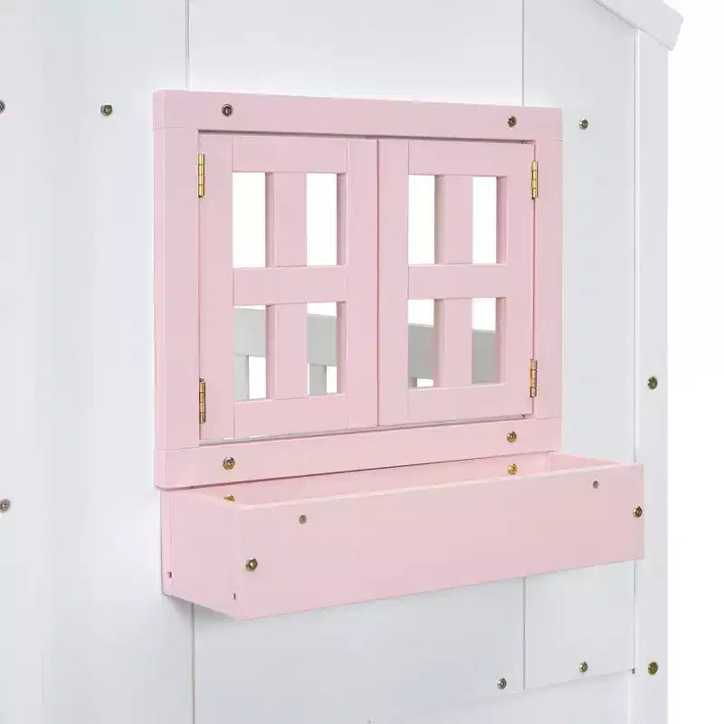 Letto a soppalco matrimoniale singolo a forma di casetta, letto rialzato in legno tipo casetta con scaletta e sponde di sicurezza per bambini