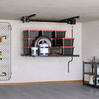 Scaffale regolabile per ripostiglio da garage per carichi pesanti, montato a soffitto con blocco di sicurezza, portata di 250 libbre per contenitori, attrezzi, biciclette e garage