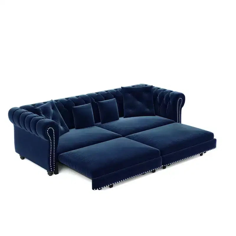 Canapé-lit escamotable et convertible Whisen en velours, format très grand lit, 3-en-1, avec ottoman amovible et design capitonné