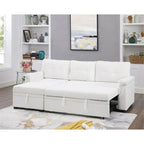 Divano componibile reversibile trasformabile con letto estraibile, chaise longue con contenitore nascosto e gambe resistenti