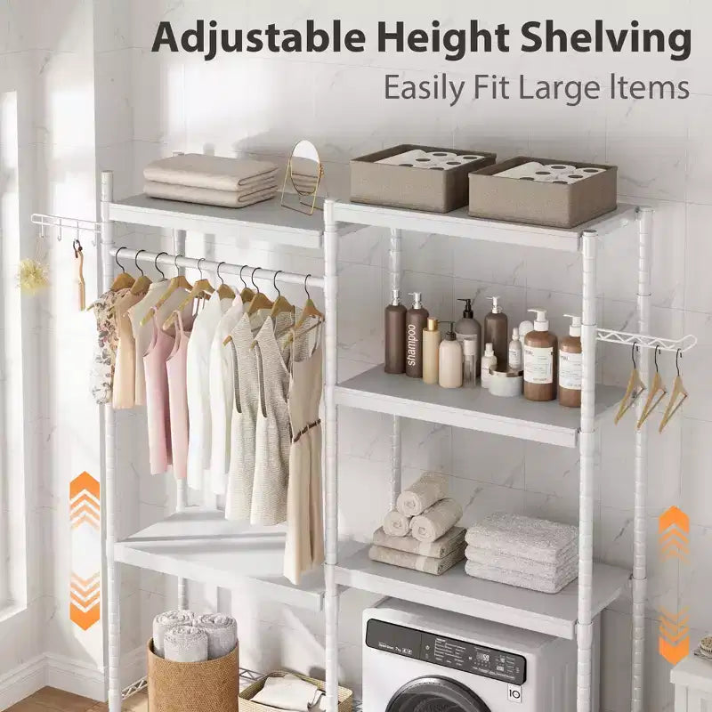 Scaffale sopra lavatrice, scaffale portaoggetti a 5 ripiani per asciugatrice con altezza regolabile, scaffale da bagno salvaspazio per bagno e lavanderia