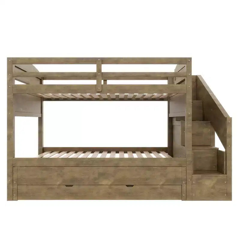 Letto a castello Whisen Twin XL con letto estraibile, contenitore, legno massello, scala contenitore, armadio e 3 cassetti, per bambini