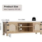 Meuble TV de style bohème de 65 pouces avec porte en rotin – meuble de divertissement en bois avec deux armoires et des étagères réglables, idéal pour les salons
