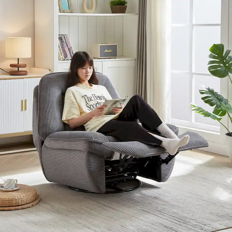 Drehbarer Cord-Sessel mit Gleitfunktion und Liegefunktion, Fußstütze für das Wohnzimmer