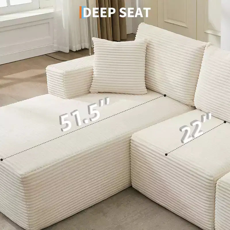 108 modernes Sofa, 3-Sitzer-Sofa in L-Form mit Polsterbezug und Kissen, Sofa mit tiefer Sitzfläche, keine Montage erforderlich