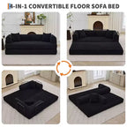 Canapé-lit convertible 4-en-1, matelas de sol pliant en velours côtelé sans cadre de 79 pouces avec oreiller, causeuse sans assemblage pour petit appartement
