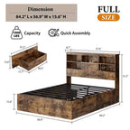 Eenpersoonsbedframe met opberghoofdbord, houten bedframe met 4 laden, boekenkast voor opbergruimte en kingsize platformbed met stevige metalen ondersteuning