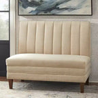 Set da pranzo Lifestorey Kerrington da 4 pezzi con banquette con schienale trapuntato, noce/crema: tessuto effetto lino, tavolo con base a piedistallo