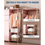 Dresser with 16 Drawers & Hanging Rod & Shelves, Fabric Storage Organizer for Bedroom, Closet, or Entryway