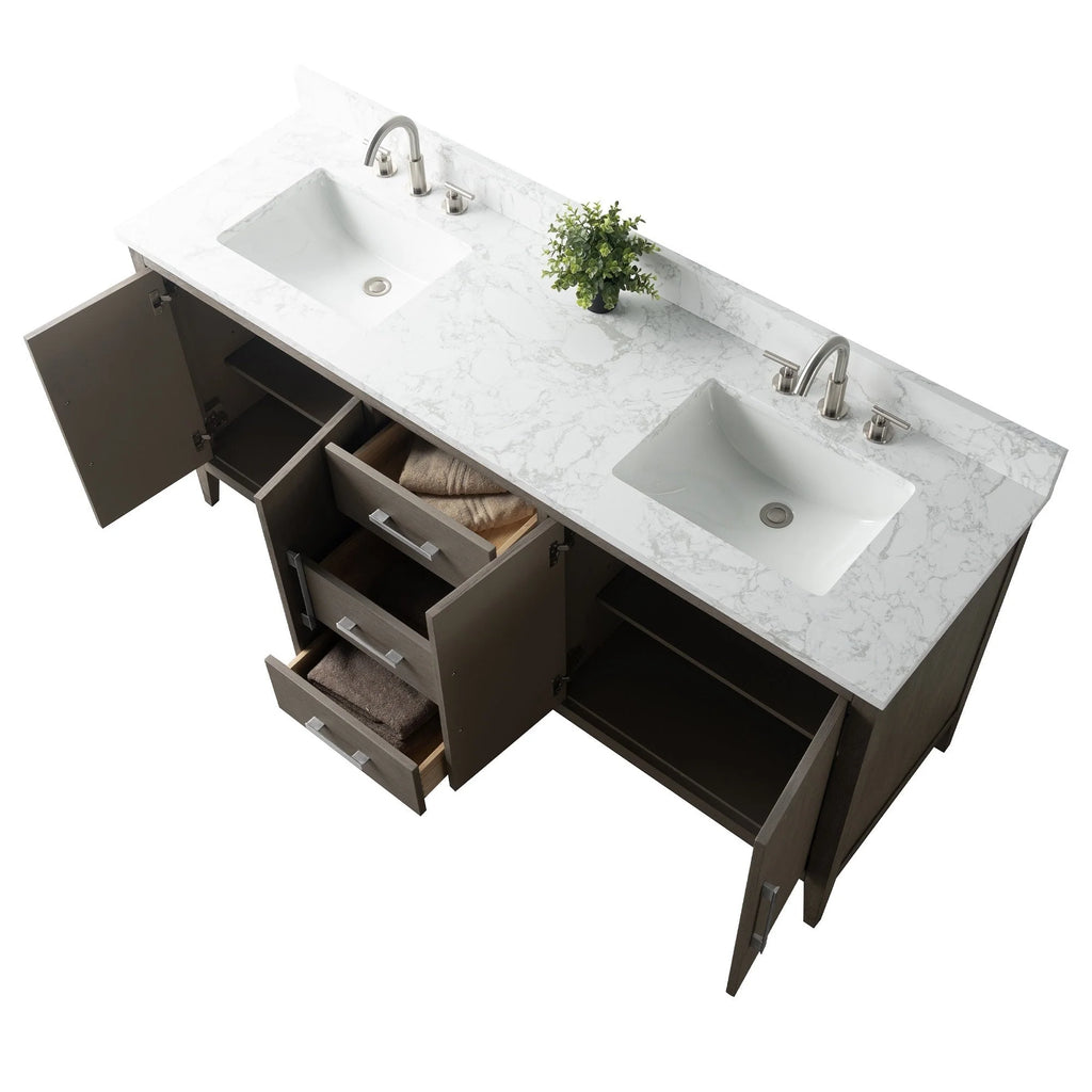 Meuble-lavabo Vanity Art 72 à double vasque avec plateau en marbre reconstitué