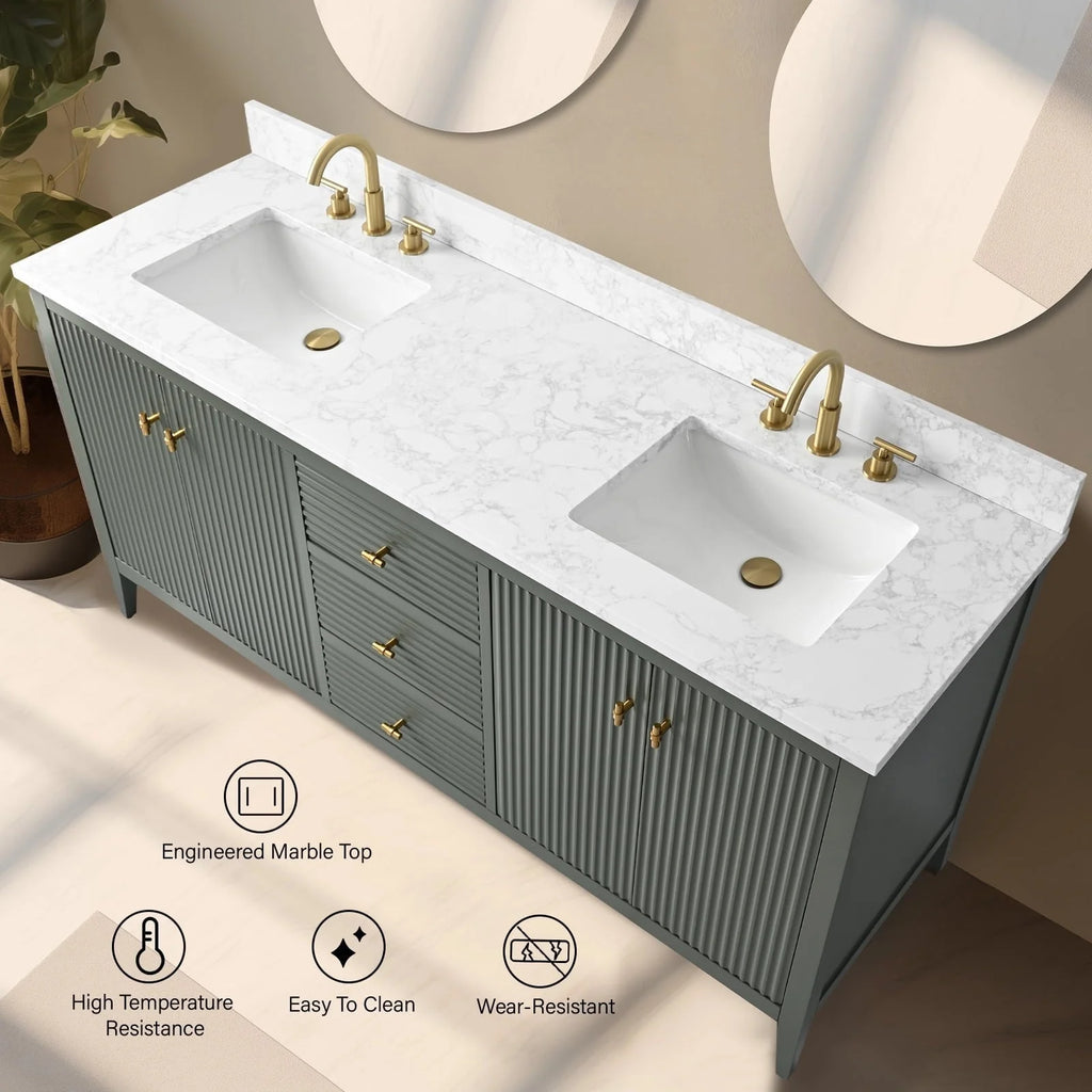 Meuble-lavabo Vanity Art 72 à double vasque avec plateau en marbre reconstitué