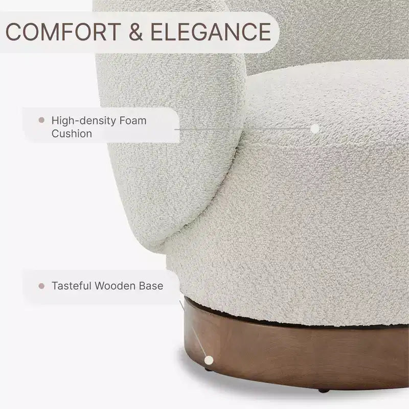 Fauteuil tonneau pivotant rembourré d’appoint Spruce&Spring avec base en bois