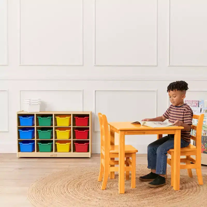 Mobiletto mobile con vassoi e 15 contenitori frontali a vaschetta, 3x4, arredo per bambini