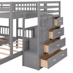 Lit superposé Whisen avec lit double au-dessus de deux lits une place, lit superposé triple en bois avec tiroirs et barrières de sécurité