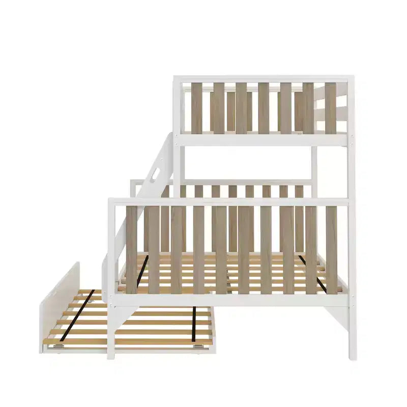 Letto a castello Max & Lily, singolo sopra matrimoniale con letto estraibile, in legno massello e stile scandinavo, per bambini