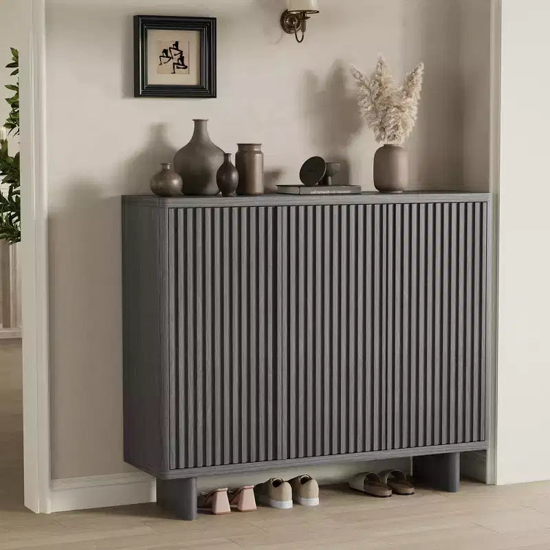 Meuble à chaussures Acekool 46 avec porte rainurée, meuble de rangement à 5 niveaux, banc d’entrée rustique pour couloir, hauteur de 41.5