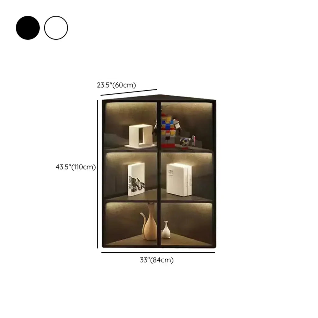 Mobile angolare moderno da esposizione in metallo e legno grigio con anta in vetro