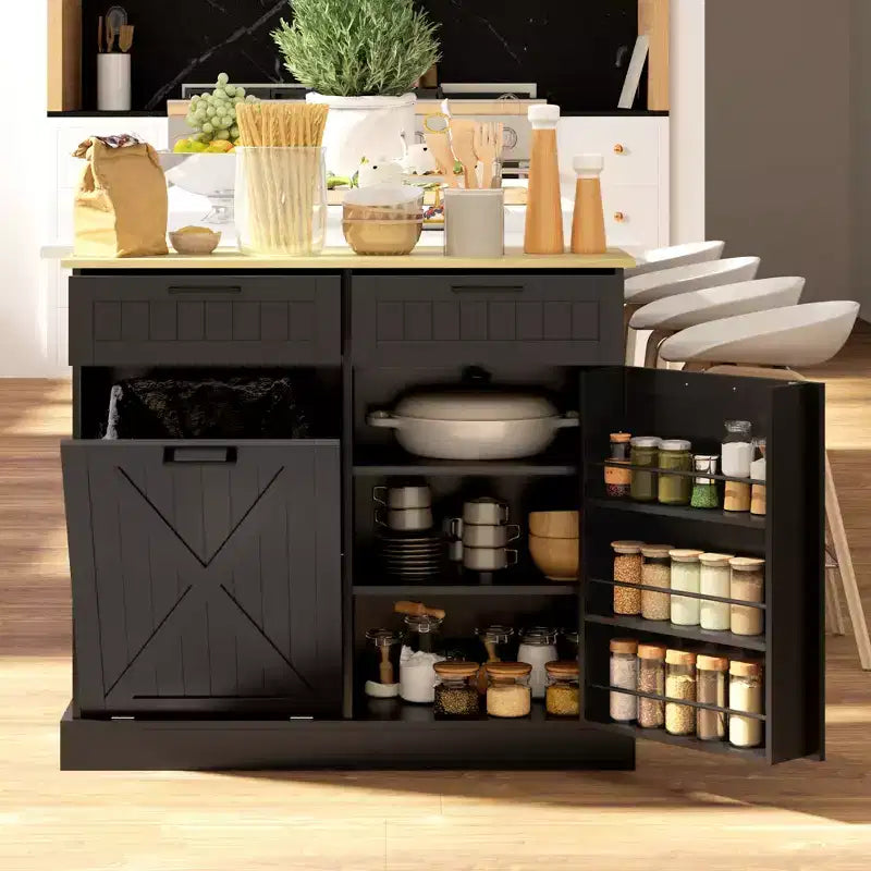 Mobile HOMCOM copri pattumiera con apertura a ribalta e cassetti, mobile da cucina in stile rustico con pattumiera nascosta per cucina