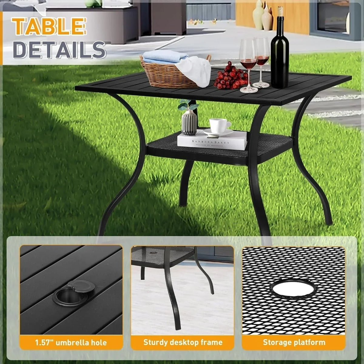 SUNCROWN Outdoor Patio 5/7 Piece Steel Dining Sets Metal Slatted Table and Stackable Chairs Powder Coated Frame