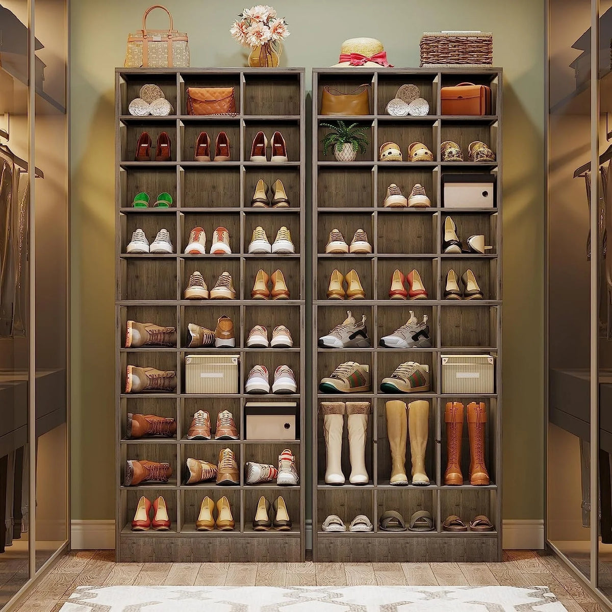 Meuble à chaussures haut pour 30 paires, étagère de rangement blanche en bois à 10 niveaux pour placard et entrée – 10 niveaux