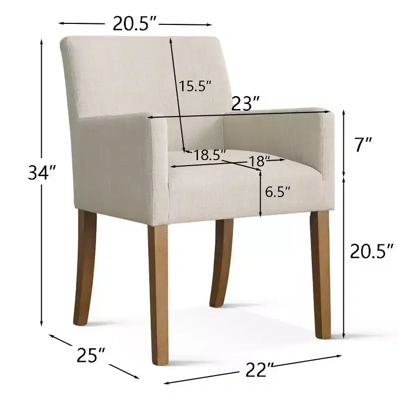 Ensemble de 6 chaises de salle à manger rembourrées avec accoudoirs, fauteuils modernes en lin avec pieds en bois, chaises d’appoint pour salle à manger et salon - Panipeachy