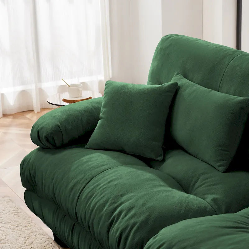 Canapé deux places modulable en L en chenille avec coussins lombaires
