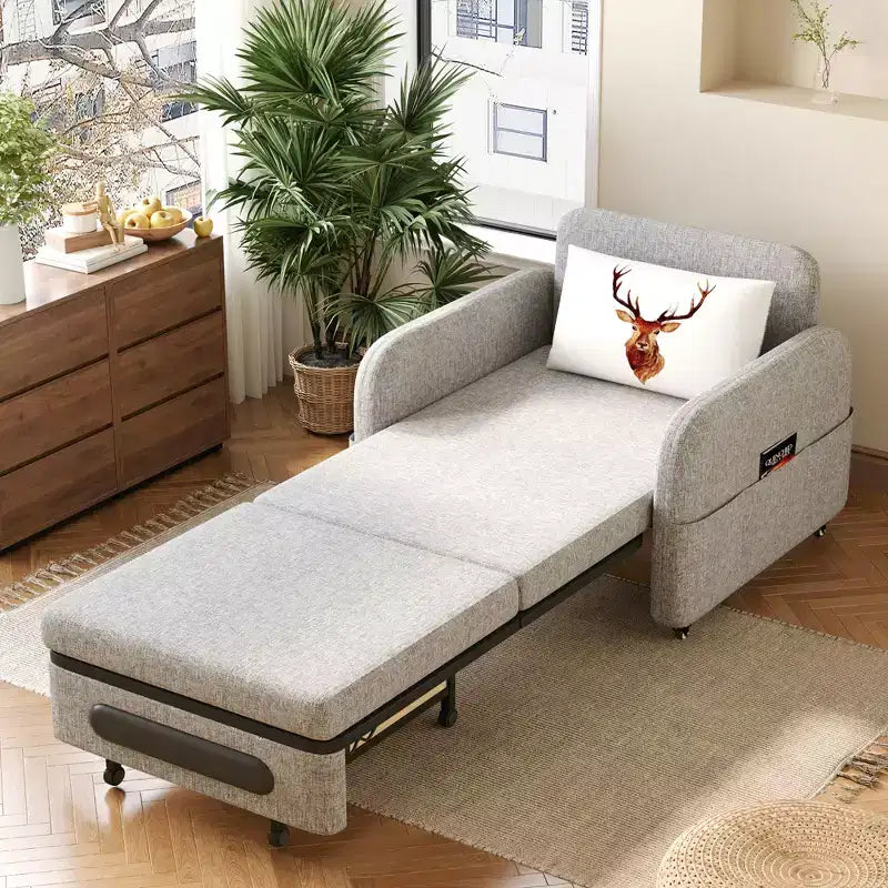 Poltrona letto trasformabile 3-in-1 Gaoyangjiaju con cassetto contenitore - divano letto estraibile con tasca laterale e cuscino - grigio