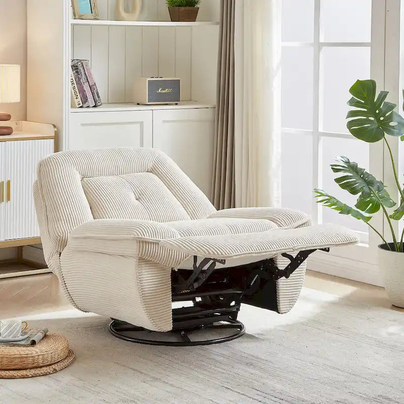 Drehbarer Cord-Sessel mit Gleitfunktion und Liegefunktion, Fußstütze für das Wohnzimmer