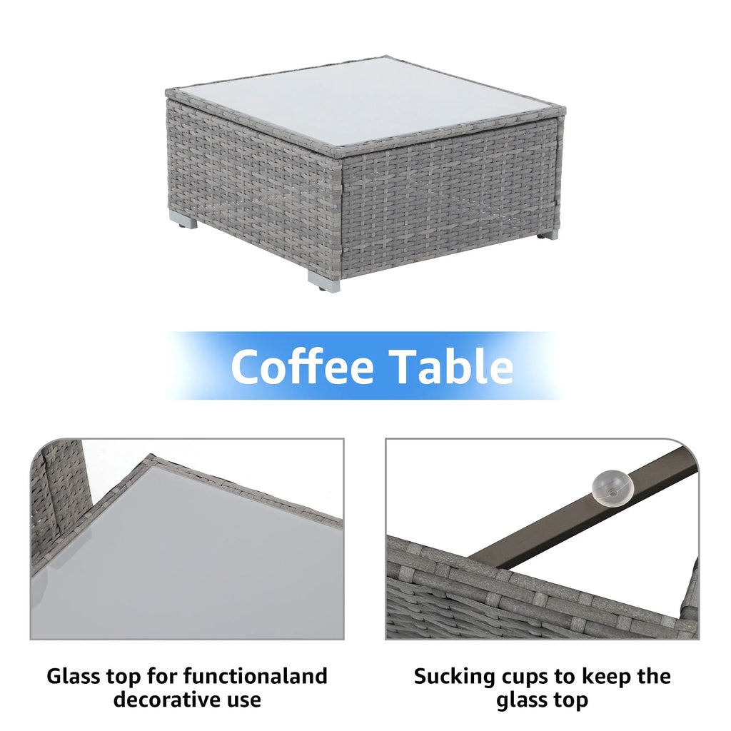 Ensemble de canapé modulaire d’extérieur rembourré en osier et acier, 7 pièces
