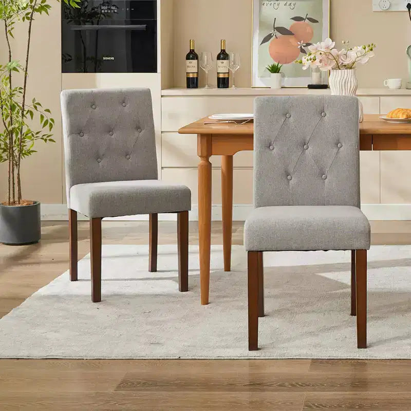 Set di 6/4 sedie da pranzo Parsons con bottoni capitonné, sedie da cucina in tessuto imbottito con gambe in legno e sedute imbottite, stile moderno