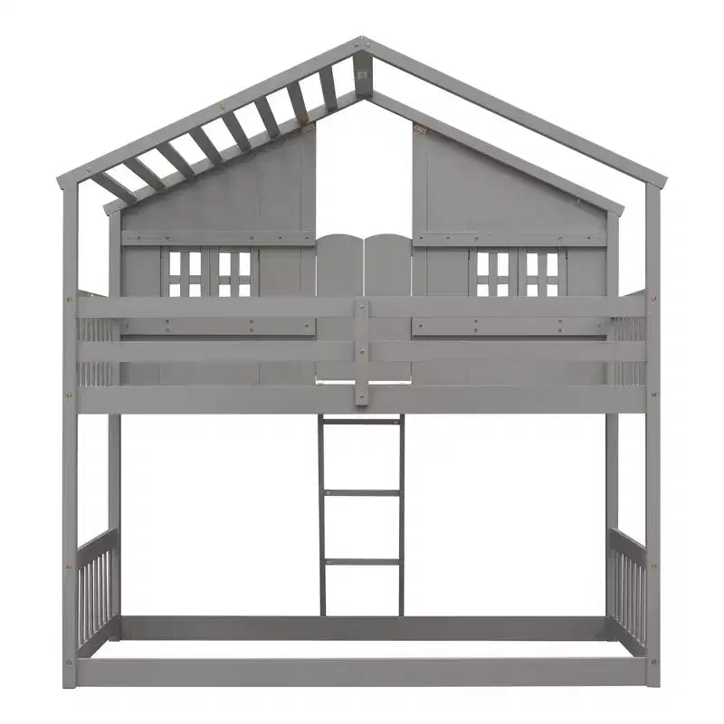Letto a soppalco matrimoniale singolo a forma di casetta, letto rialzato in legno tipo casetta con scaletta e sponde di sicurezza per bambini