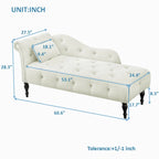Chaise longue moderna da 60,6" in velluto con bottoni trapuntati, gambe in legno massello e borchie decorative