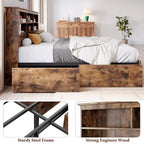 Eenpersoonsbedframe met opberghoofdbord, houten bedframe met 4 laden, boekenkast voor opbergruimte en kingsize platformbed met stevige metalen ondersteuning