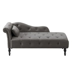 Chaise longue moderna da 60,6" in velluto con bottoni trapuntati, gambe in legno massello e borchie decorative