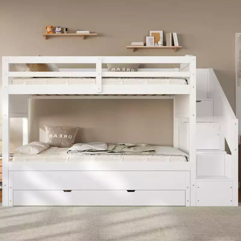 Letto a castello Whisen Twin XL con letto estraibile, contenitore, legno massello, scala contenitore, armadio e 3 cassetti, per bambini