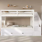 Letto a castello Whisen Twin XL con letto estraibile, contenitore, legno massello, scala contenitore, armadio e 3 cassetti, per bambini