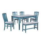 Set da pranzo in legno da 6 pezzi con 4 sedie e panca, tavolo con cassetto