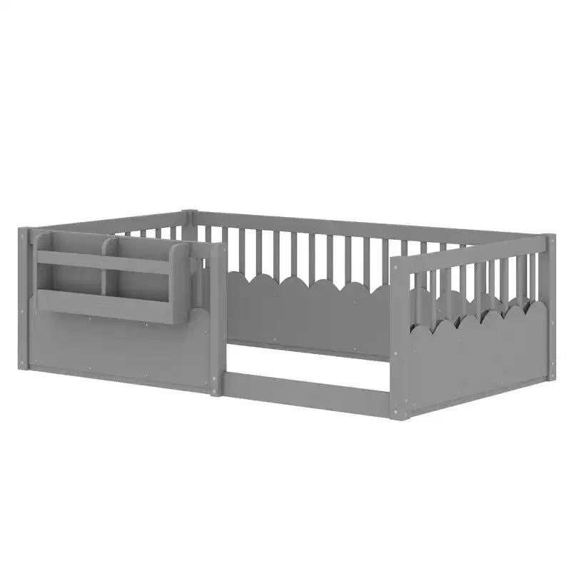 Lit cabane Montessori simple en bois Bellemave pour enfants, avec barrière surélevée et bibliothèque, pour filles et garçons