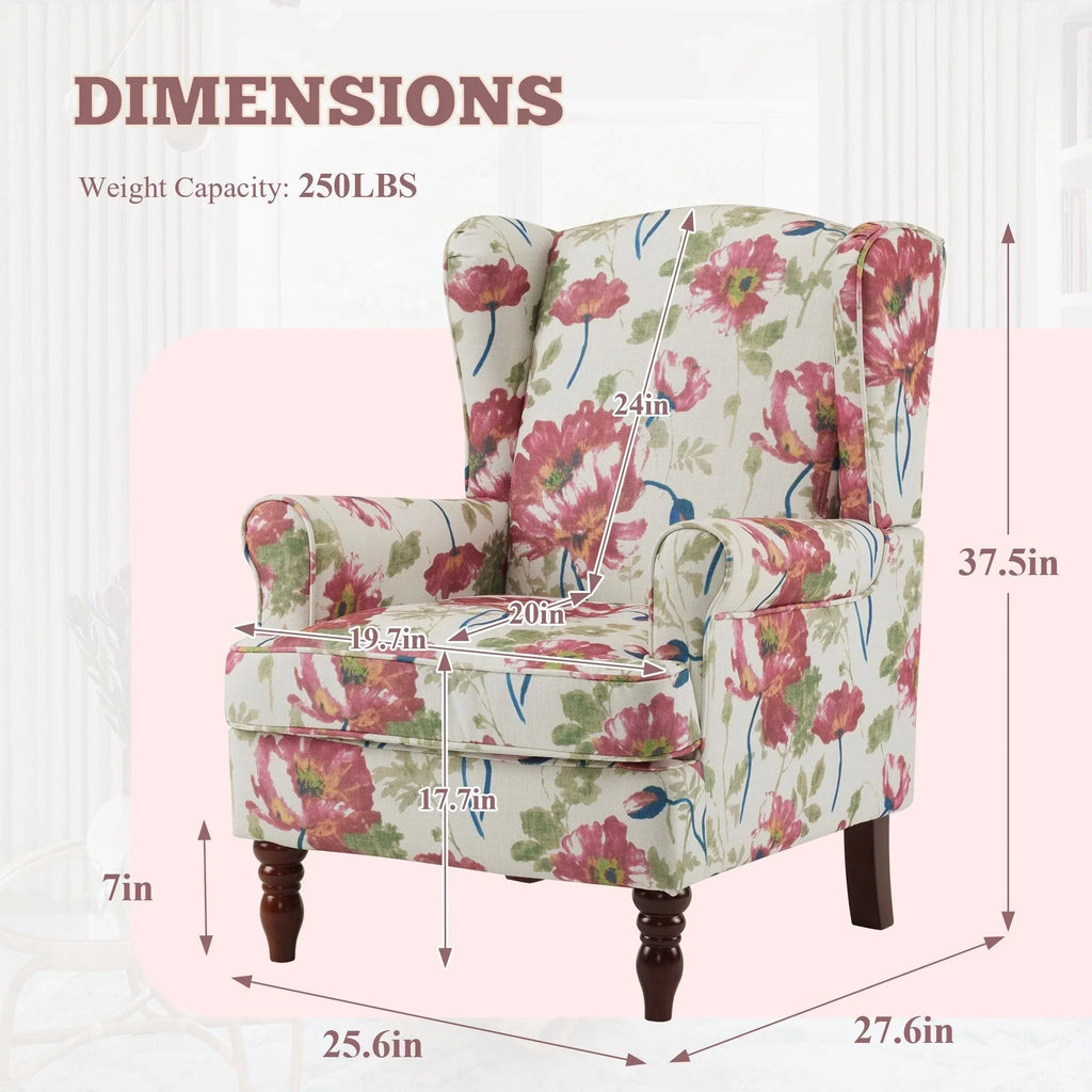 Fauteuil d’appoint moderne Erommy, fauteuil à dossier haut, canapé une place en tissu rembourré avec boutons et pieds en bois pour le salon