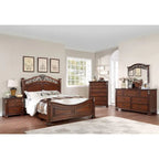 Letto in legno con testiera lavorata color ciliegio scuro