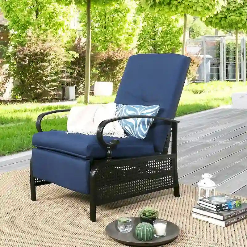 Poltrona reclinabile regolabile da giardino con cuscino - 38 (D) x 26.5 (W) x 38.5 (H) INCH