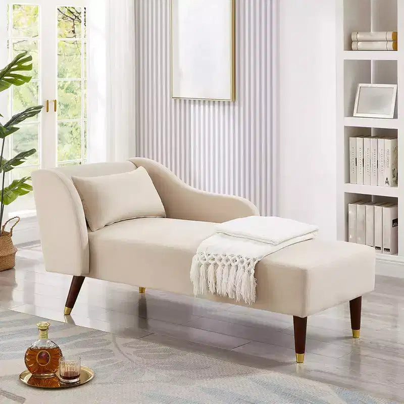 Chaise longue moderna in velluto, con bracciolo imbottito e bracciolo curvo, divano letto per camera da letto, ufficio o soggiorno