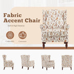 Fauteuil d’appoint moderne Erommy, fauteuil à dossier haut, canapé une place en tissu rembourré avec boutons et pieds en bois pour le salon