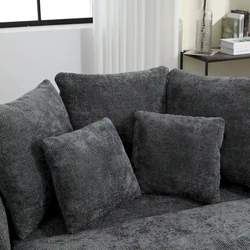 Fauteuil tonneau moderne rond avec 5 coussins et pouf en option